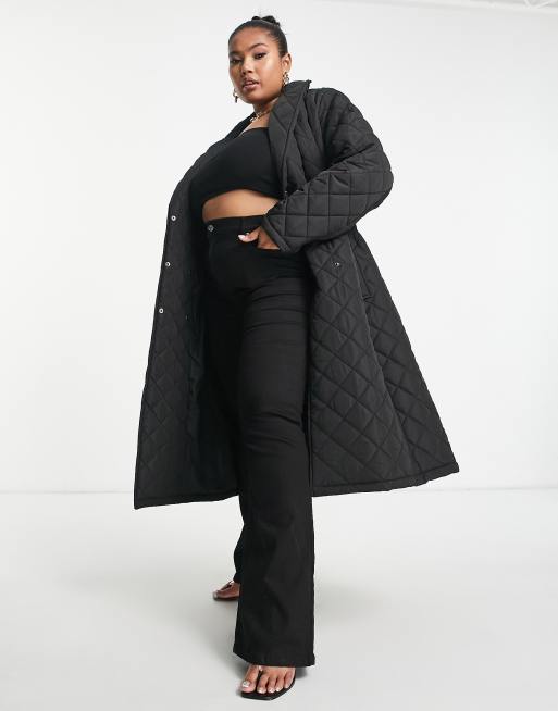 Forever New Curve - Cappotto trapuntato a portafoglio taglio lungo nero, 4 di 4