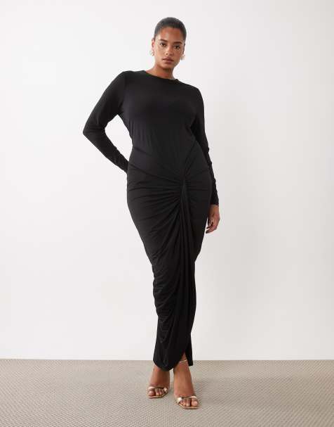 Forever New Curve dopasowana sukienka maxi z golfem i drapowaniem w czerni - view 1