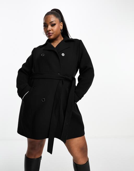 Forever New Curve - Elegant, kort slå-om-frakke i sort