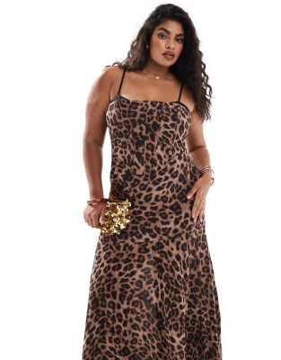 Forever New Curve exposed cup corset maxi dress in leopard