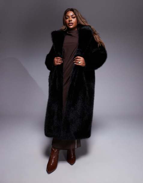 Forever New Curve faux fur coat in black - view 1