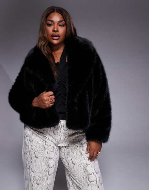 Forever New Curve faux fur coat in black - view 1