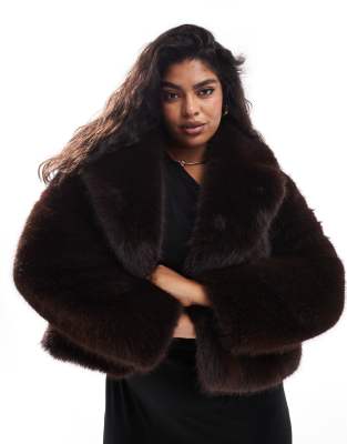 Forever New Curve faux fur coat in chocolate