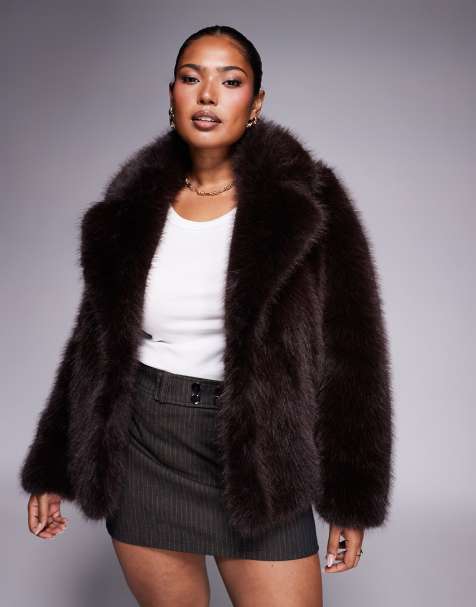 Forever New Curve faux fur coat in chocolate - view 1