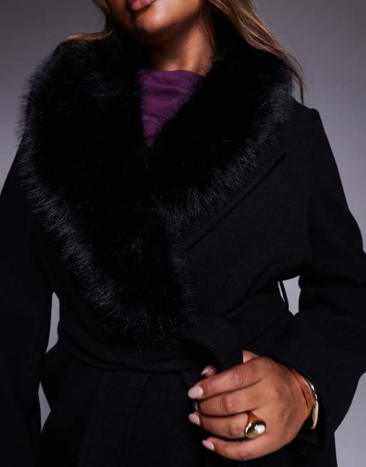 Forever New Curve faux fur collar coat in black, 2 of 4