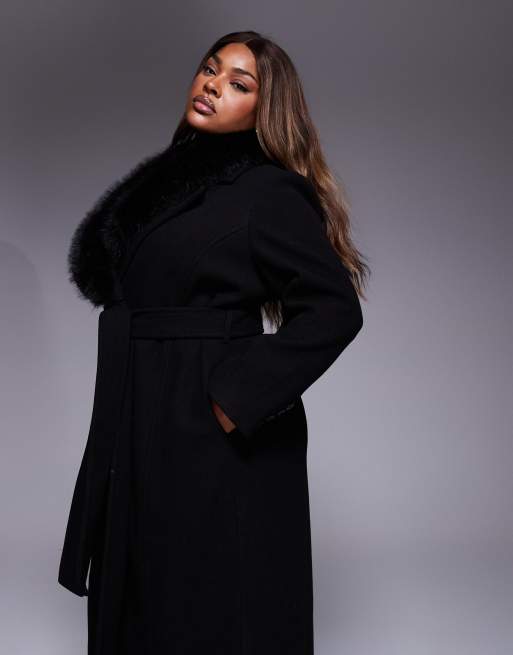 Forever New Curve faux fur collar coat in black, 4 of 4