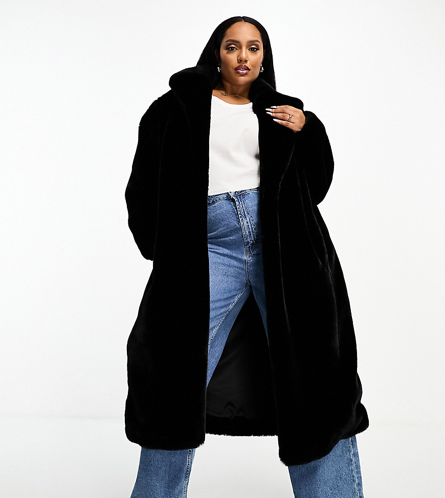 Forever New Curve faux fur maxi coat in black