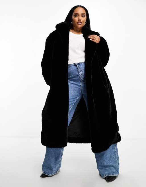 Maxi faux fur hot sale coat with hood