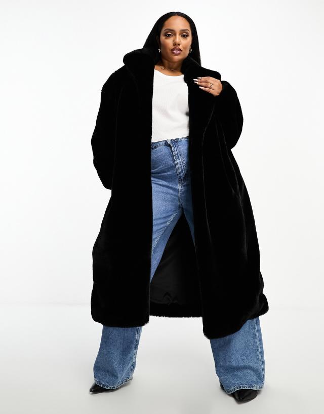 Forever New Curve - faux fur maxi coat in black