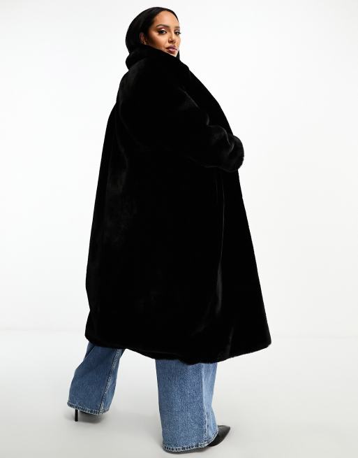 Black maxi shop faux fur coat