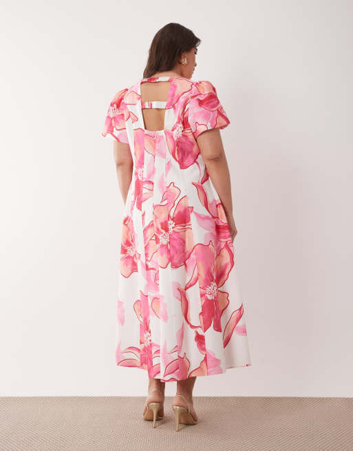 Forever New Curve flutter sleeve midaxi dress in floral print, 3 of 4