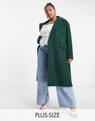 Forever New Curve formal cocoon coat in emerald green - ASOS Price Checker