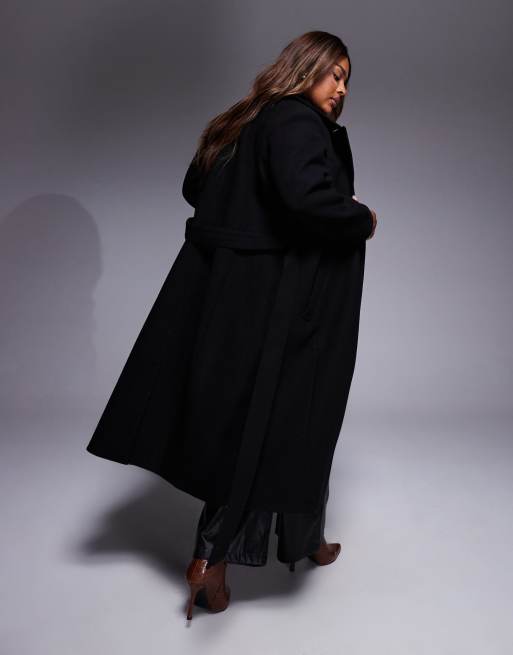Forever New Curve formal wrap coat in black, 4 of 4