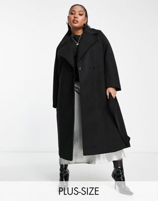 Forever New Curve formal wrap coat with tie belt in black - ASOS Price Checker
