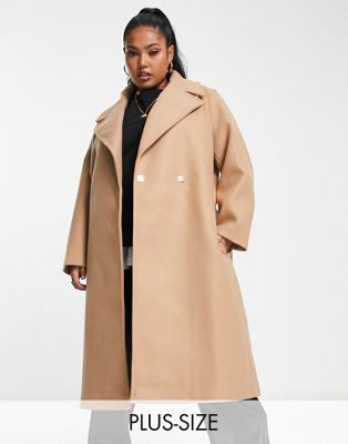 Forever New Curve formal wrap coat with tie belt in camel