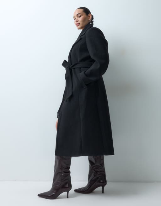 Forever New Curve frakke med uldlook, bælte og struktur i sort, 2 af 5