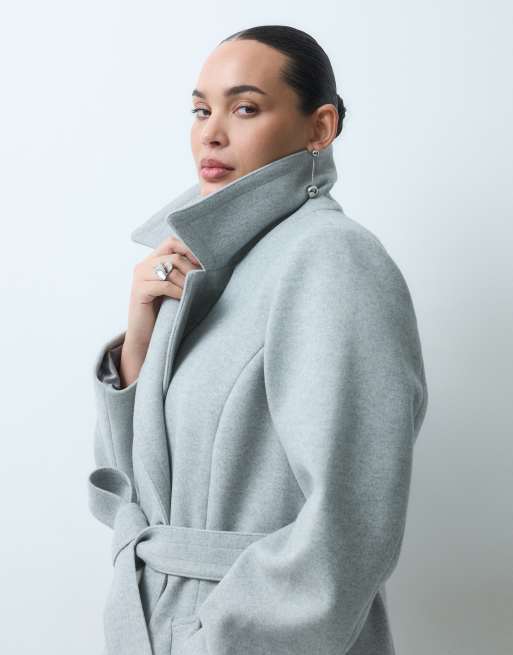 Forever New Curve frakke med uldlook og bælte i grå, 4 af 5