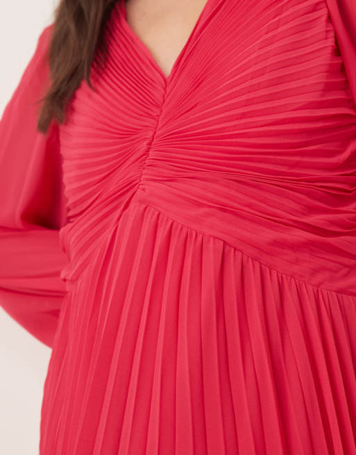 Forever New Curve - Geplooide midi-jurk met v-hals in roze, 3 van 4