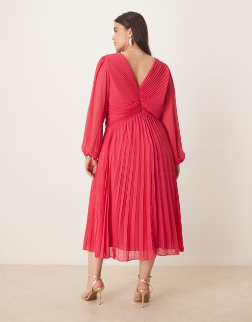 Forever New Curve - Geplooide midi-jurk met v-hals in roze, 4 van 4