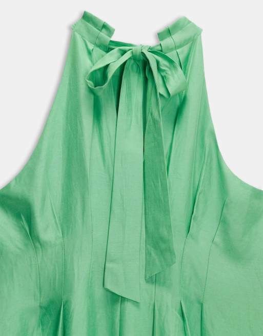 Forever New Curve – Grön midiklänning i linnemix med veck och halterneck, 8 av 8