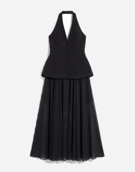 Forever New Curve halter neck godet maxi dress in black, 5 of 7