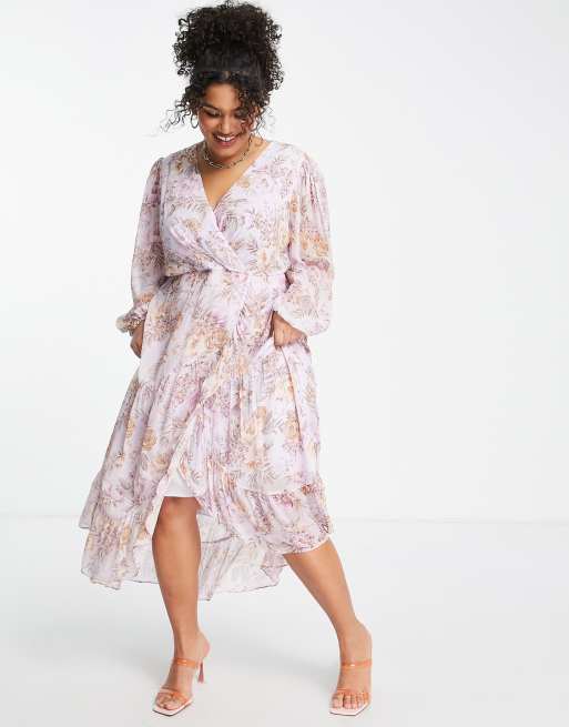 Forever New Curve high low ruffle maxi dress in purple floral