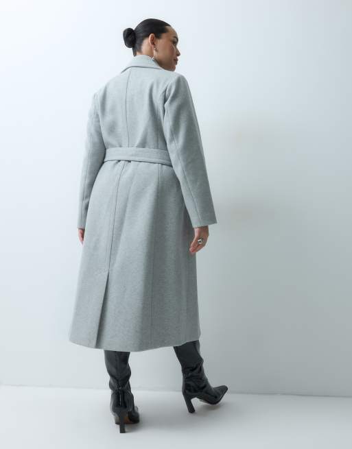 Forever New Curve jas met wollook, ceintuur en structuur in grijs, 3 van 5