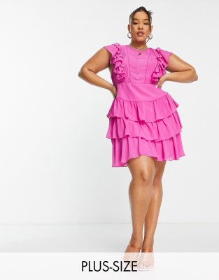 Plus-size dress by Forever New All dressed up Crew neck Frill armholes Button details Tie-keyhole back Zip-back fastening Regular fit