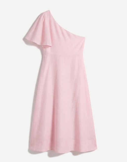 Forever New Curve – Leinen-Midikleid in Rosa mit One-Shoulder-Träger und Schleifendetail, 5 von 11
