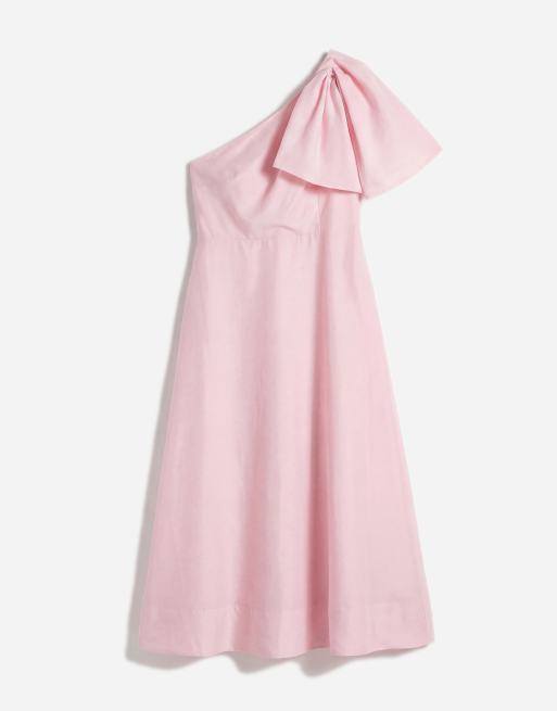 Forever New Curve – Leinen-Midikleid in Rosa mit One-Shoulder-Träger und Schleifendetail, 6 von 11