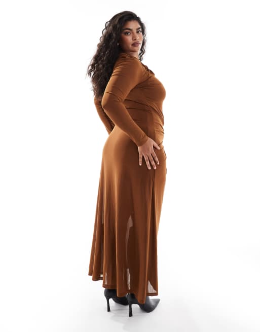 ネット限定お買い得商品 - ショップチャンネル in dress maxi drape sleeve long Curve New Forever brown ASOS | スーツ・フォーマル・ドレス