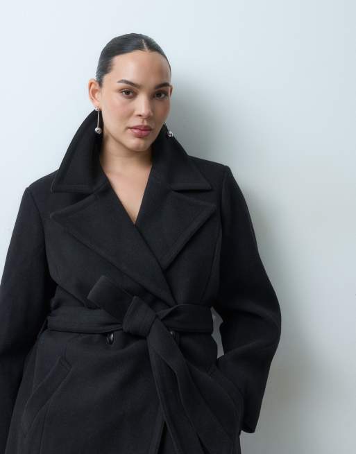 Forever New Curve manteau structuré ceinturé aspect laine noir, 3 de 5