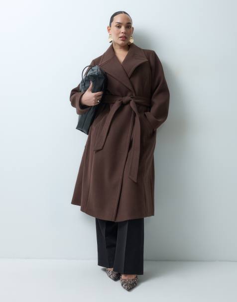 Forever New Curve manteau structuré ceinturé effet laine couleur chocolat - view 1