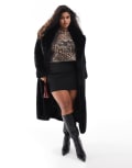 [Forever New Curve] Forever New Curve maxi faux fur coat in black 22 Black