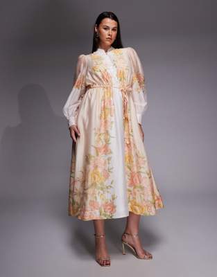 Forever New Curve - Maxi-Hemdkleid mit Blumenprint in Pfirsich-Orange