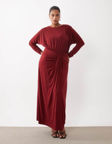 Forever New Curve maxi jurk met slinky drape-detail in bessenrood - view 1