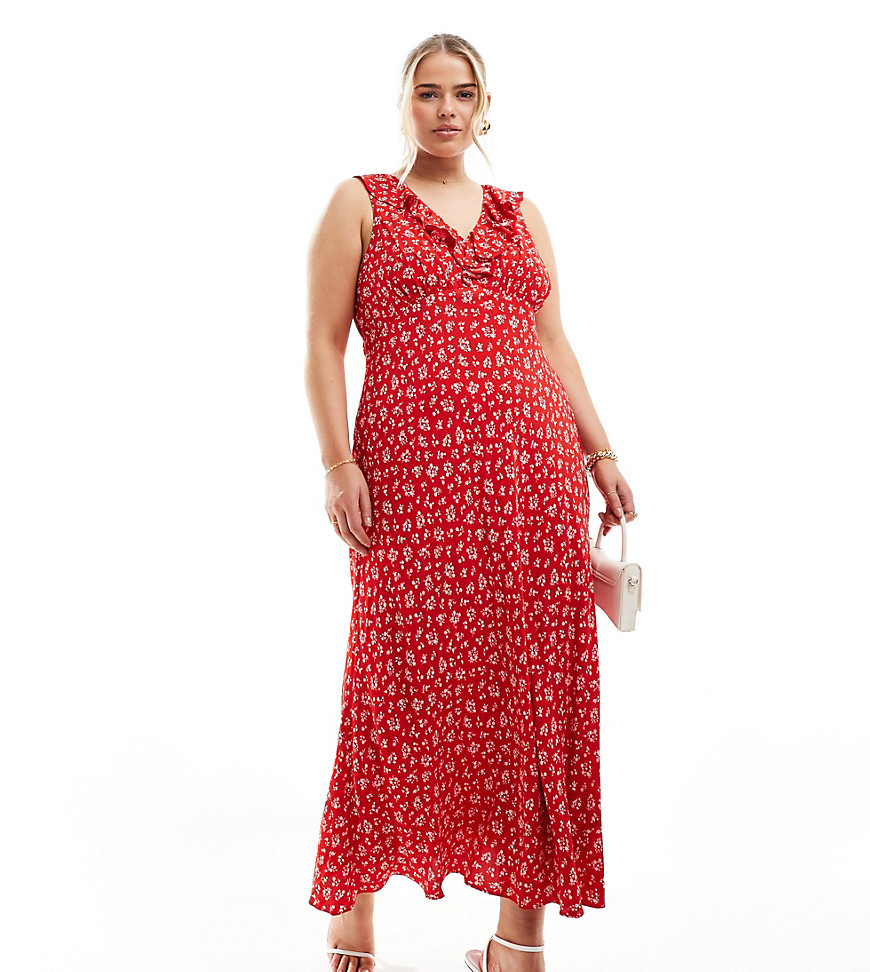 Forever New Curve midi dress in red ditsy floral-Blue