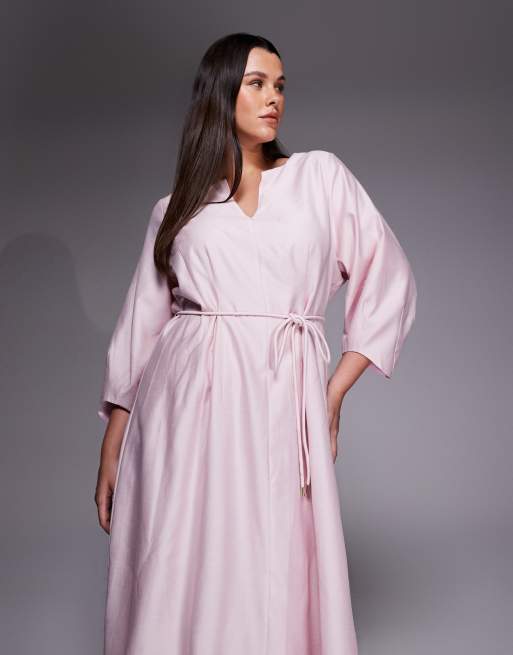 Forever New - Curve - Midi jurk met naaddetail in roze, 3 van 4
