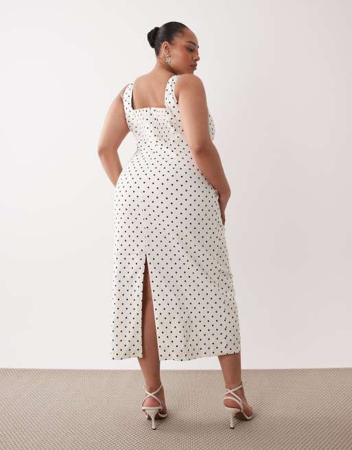 Forever New Curve - Midi-jurk van linnenmix met stretch en stippen, 3 van 4