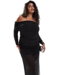 [Forever New Curve] Forever New Curve off shoulder ruched maxi dress in black 26 Black