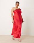 [Forever New Curve] Forever New Curve off shoulder satin midaxi dress in red 22 Red