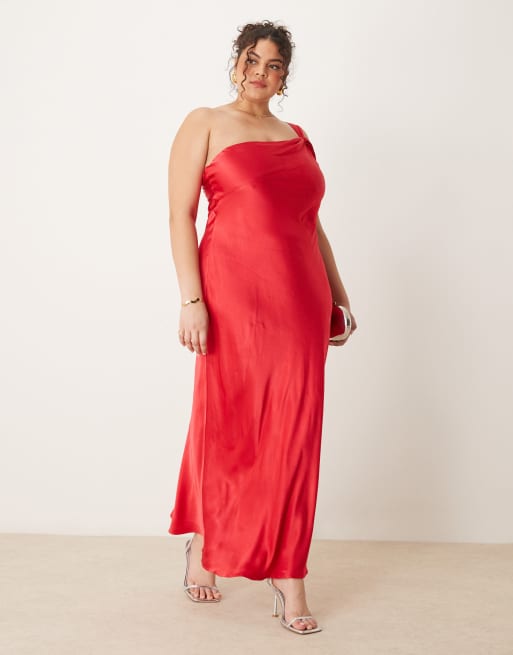 Forever New Curve off shoulder satin midaxi dress in red