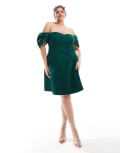 [Forever New Curve] Forever New Curve off shoulder structured mini dress in emerald-Green 24 Emerald