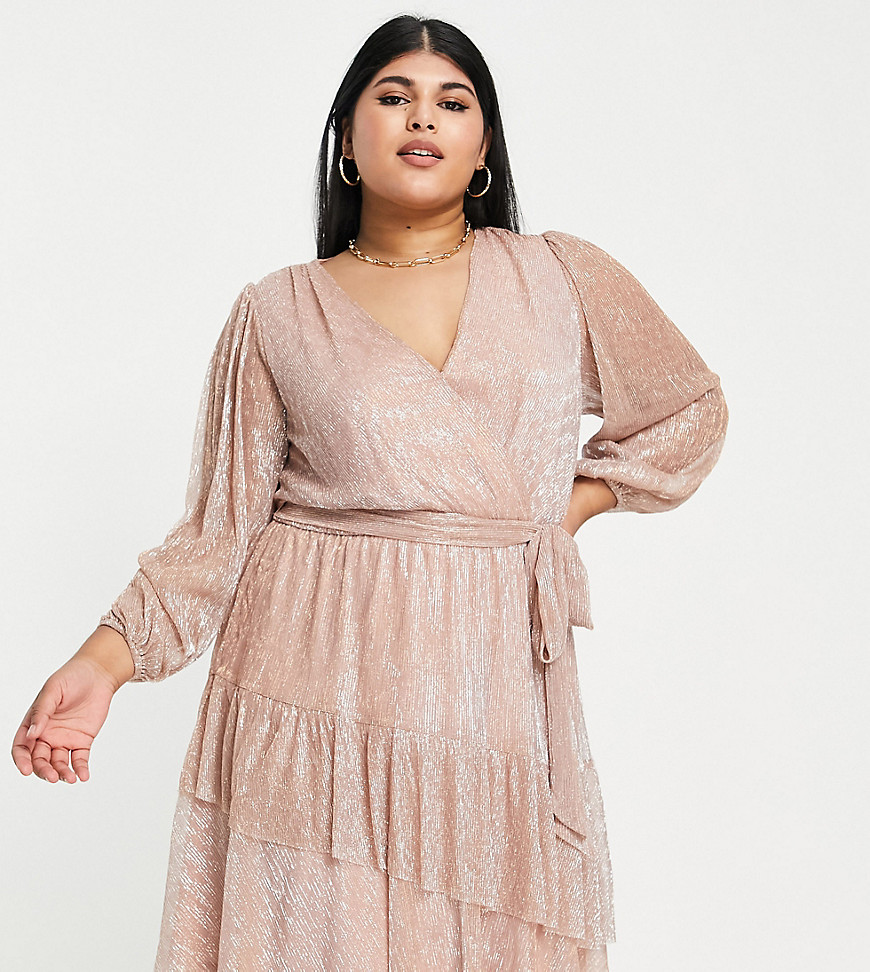 Forever New Curve plisse wrap front frill hem mini dress in rose gold -  Asos UK | StyleSearch