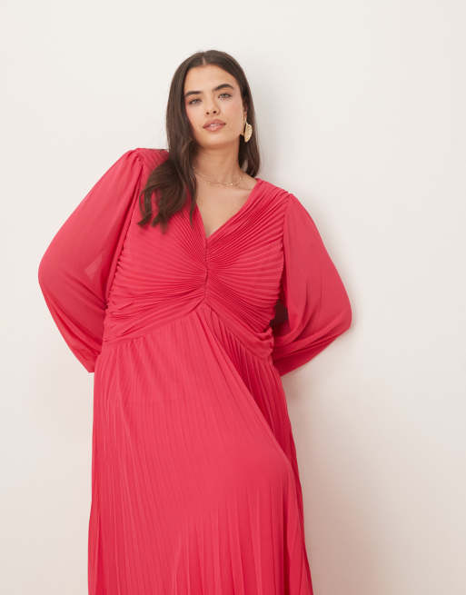 Forever New Curve – Plissiertes Midikleid in Rosa mit V-Ausschnitt, 2 von 4