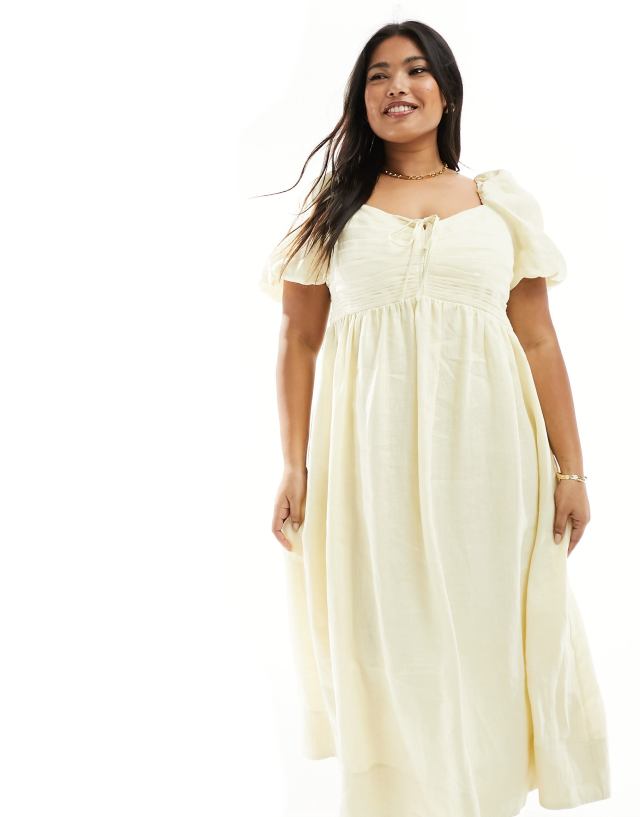 Forever New Curve - puff sleeve midi dress in butter bean