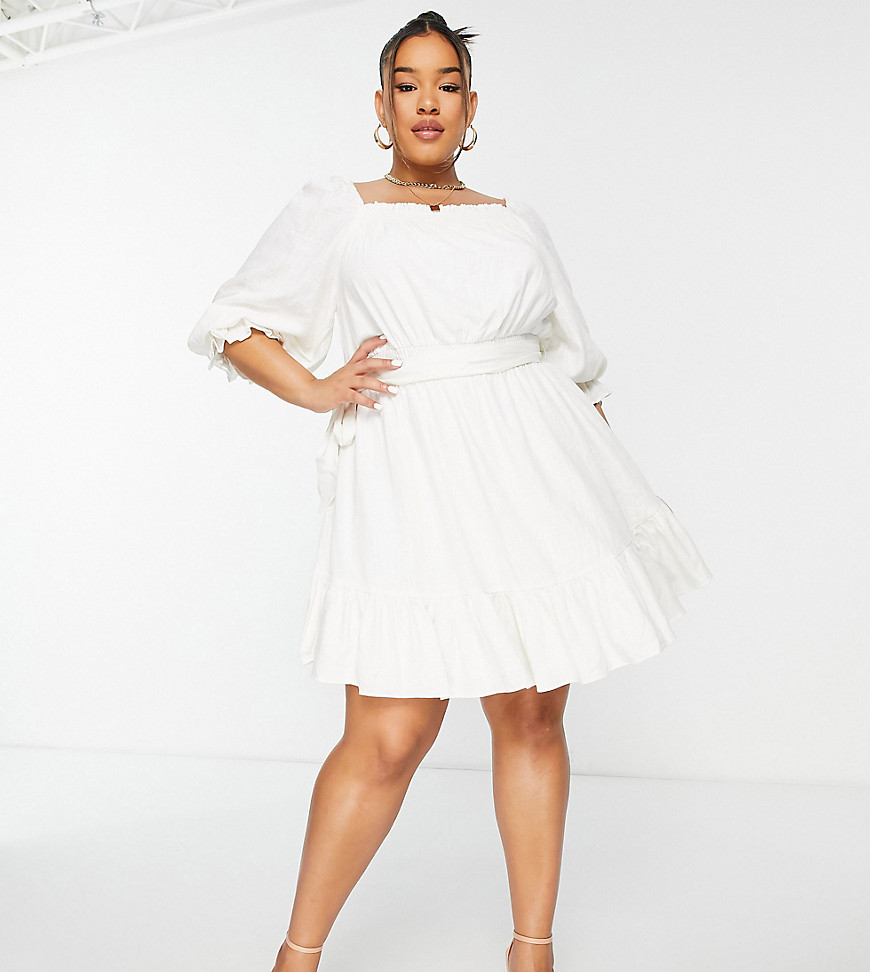 Plus-size dress by Forever New The scroll is over Square neck Puff sleeves Tie waist Regular fit