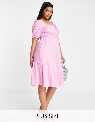 Forever New Curve Forever New Curve puff sleeve tiered tea dress in pink