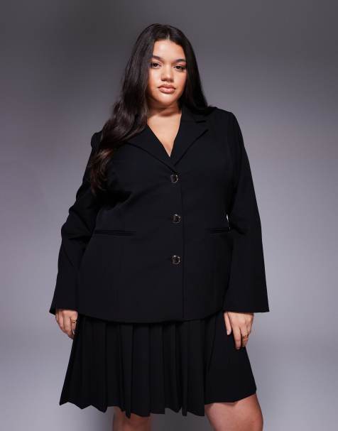 Forever New Curve - Robe blazer habillée courte 2-en-1 à plis - Noir - view 1