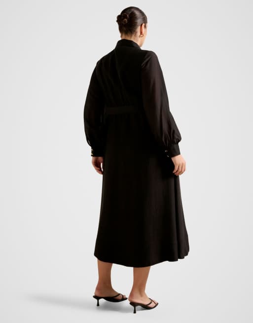 Forever New Curve - Robe-chemise mi-longue à ceinture - Noir, 4 de 4